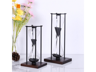 Newest Black Sand Hourglass Timer Metal Wood Frame 5/10/15/20/30/60/120 Minute Desk Deco for Home Office Kitchen Factory Price