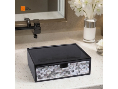 Customized Black Shinny Resin Mosaic Shell Storage Box New Style Hotel Bathroom Amenities Display Home Decor Hotel Residential