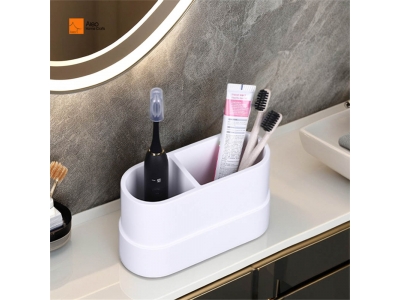Luxury Custom White Matt Polyresin Cup Shape Dispenser Stand for Toothbrush & Toothpaste Modern Design for Home Hotel Bathrooms