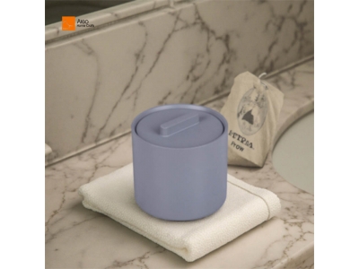 Luxury OEM Hotel Bathroom Countertop Organizer Resin Gray Cotton Ball Swab Storage Box Convenient Amenities Storage