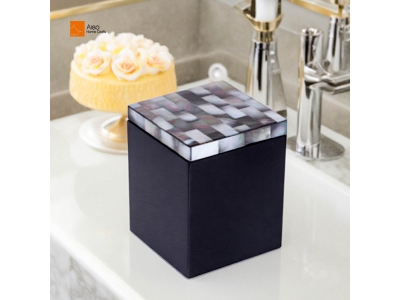 Luxury Black Polyresin Square Cotton Box Mosaic Shell Lid Home Storage Organizer Jewelry Earrings Bathroom Accessory Bath Hotels