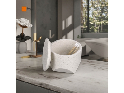 Factory Price Resin Small Particle Terrazzo Cotton Box Lid Easy Clean Makeup Swabs Hair Ties Bath Salts Hotel Amenities Holder