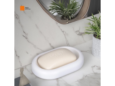 BSCI Modern White Resin Bathroom Accessories Set Soap Dish & Holder with Vanity Tray for Shower Sink-for Hotels & Amenities