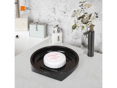 Luxury Hotel Black Resin Bathroom Set with Extendable Vanity Tray Easy Cleaning Soap Dish Keeps Soap Bars Dry Clean Amenities