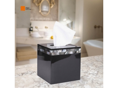 Aleo New Style Black Square Rectangular Resin Mosaic Shell Box Square Tissue Dispenser Home Office Restaurant Hotel Amenities