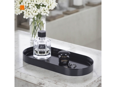 Custom Modern Oval Black Shinny Resin Serving Tray Elegant Jewelry & Cosmetics Organizer for Bracelets & Earrings Amenity Tray