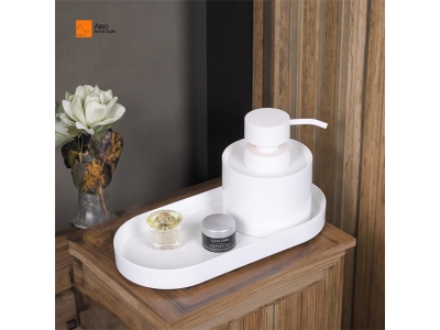 BSCI High Quality Elegant White Gray Polyresin Vanity Shining Tray Bathroom Counter Decor Serving Trays Perfume Trays Dresser