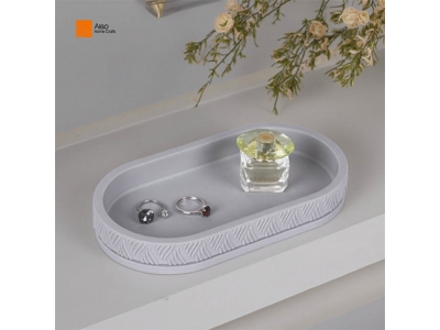 Factory Wholesale Elegant Grey Stripe Polyresin Multifunctional Serving Tray Customized Perfume Jewelry Bathroom Accessories