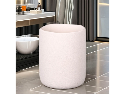 BSCI Certified Customizable Beige Resin Paper Waste Bin Hotel Amenities Trash Can for Bathroom Use Polyresin Trash Can Travel