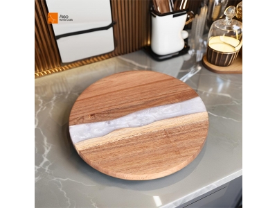 BSCI Wholesale Sustainable Acacia Wood White Resin Polished Chopping Boards Custom Kitchen Gadgets Pasta Serving Bowls Resilient