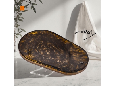 Custom High Quality Modern Chocolate Pearlized Cheese Board Unique Serving Resin Tray Party House Warming Sustainable Polished