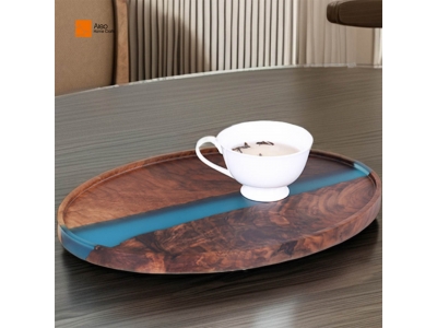 Custom FDA Walnut Wooden Oval Bread Plate Kitchen Party Resin Serving Tray for Fruit Salad Vegetable Food Dish Home Kitchenware
