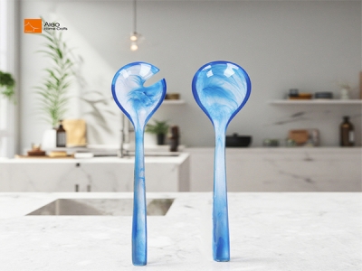 Handmade Modern Design Polyresin Aqua Blue Swirl Salad Server Multi-Purpose Stir Spoon for Kitchen Family Gatherings Parties