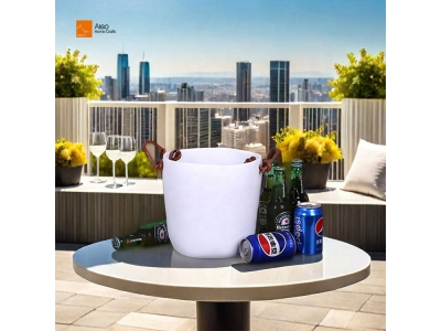  Handmade Solid White Polyresin round Wine Ice Bucket with Aqua Swirl Pattern for Home Hotel Bar or Party Ceremonies