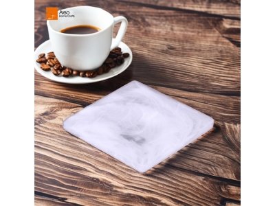 Aleo Home Modern Square White Aqua Swirl Coaster Water-Resistant Resin Teacup Mat Durable Saucers Bar Glass Cup Mug Drink