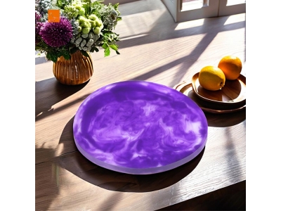 Modern Minimalist Coaster Set Handmade Resin Irregular Purple Aqua Swirl Teacup Pads with Coffee Table Holder