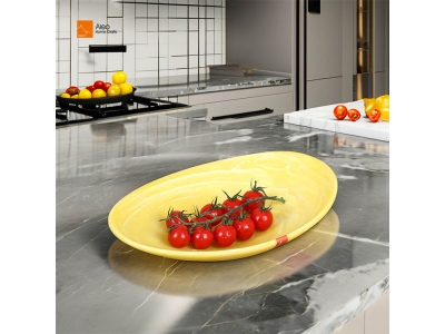  Premium Eco-friendly 11.1-Inch Aqua Swirl Resin Salad Serving Platter Yellow Fruit Bowl for Kitchen Hotel or Home for Parties