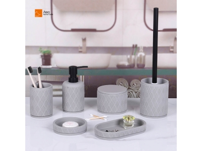 Luxury Six-Piece Modern Grey Striped Resin Bathroom Set with New Design Includes Soap Dishes Toilet Brush for Office Home Hotels
