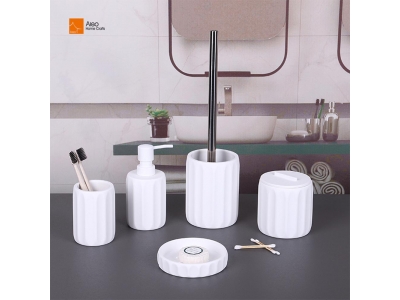 Modern Elegant Simple Style Resin Bathroom Set from BSCI Factory Luxury White Dispenser Tumbler & Soap Dish Shower Toilet Use