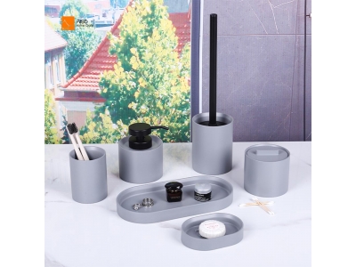 Custom High Quality Modern Luxury Decor Matt Shiny Grey Resin Bathroom Set Everyday Use Toothbrush Holder Soap Dishes Washrooms