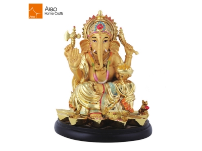 2018 Factory Hot Sale Vacuum Plating India Ganesha Idol Hindu Gods Statue With Black Base